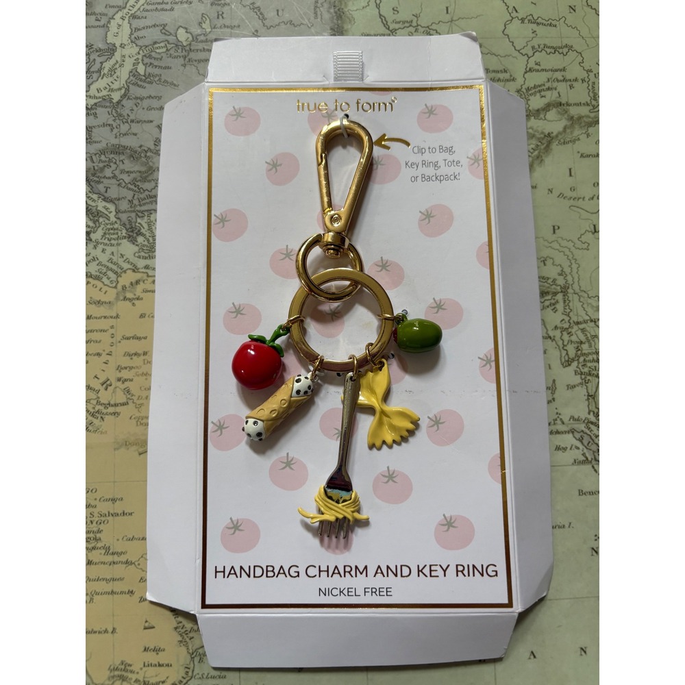 True To Form Italian Food Handbag Charm Key Ring Tomato Cannoli Pasta Fork NEW